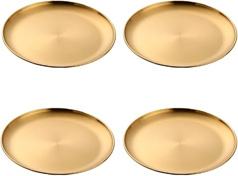 Stainless Steel Gold Dishes 11.8 Inch Reusable Metal Plates for Kid Dinnerware for Party Picnic BBQ Serving Camping Plate Gold-4 PCS-11.8 inch