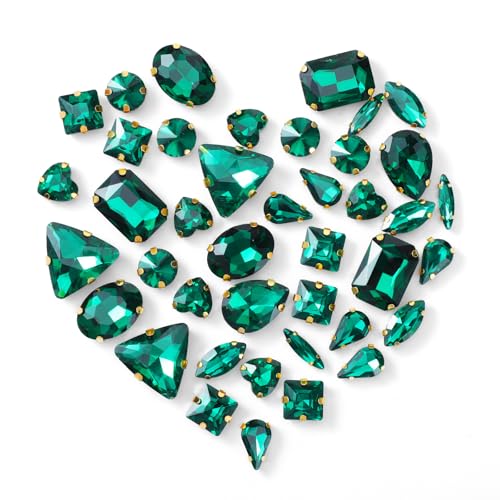 Thinp 50 diamantes de imitación para coser, formas mixtas, diamantes de imitación de cristal con parte trasera plana con garra de metal, gemas de cristal para manualidades, ropa, zapatos, vestidos
