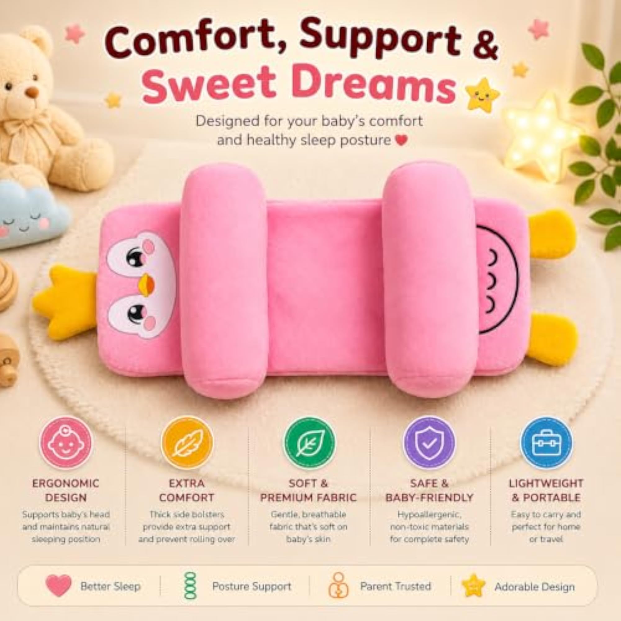 Infant Head Support Pillow Combo Set, Gentle Comfort