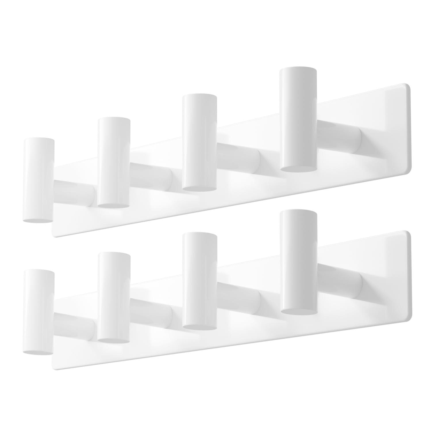 GWAAZXGZ White Wall Mounted Coat Rack – 4 T-Shaped Hooks on 12.6" Metal Rail for Coats, Hats & Towels, Space-Saving Heavy-Duty Organizer for Entryway, Bathroom, Closet (2 Pack)