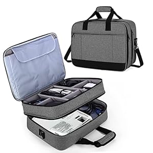 Luxja 2 Layers Projector Case with Protective Laptop Sleeve, Projector Bag with Adjustable Compartments, Gray