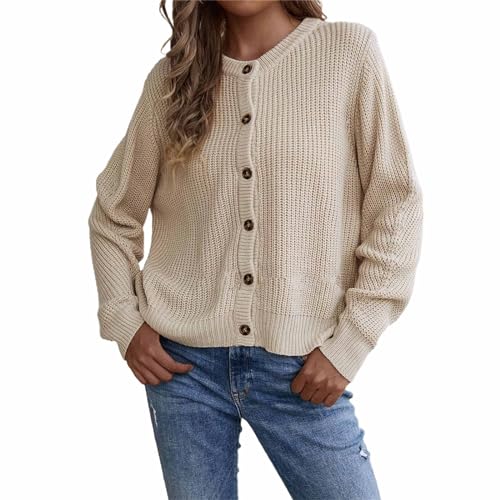 Cárdigan Elegante De Manga Larga para Mujer Suéter Camisa De Punto para Otoño Frente Abierto Y Cierre De Botones Abrigos Cortos De Punto Sueltos Informales Suéteres Cárdigan para Mujer