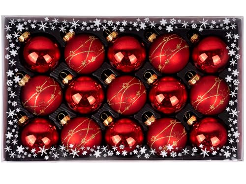 Weihnachtskugeln mit Verzierung aus Glas 6cm x 15 Stück in Kartonbox...