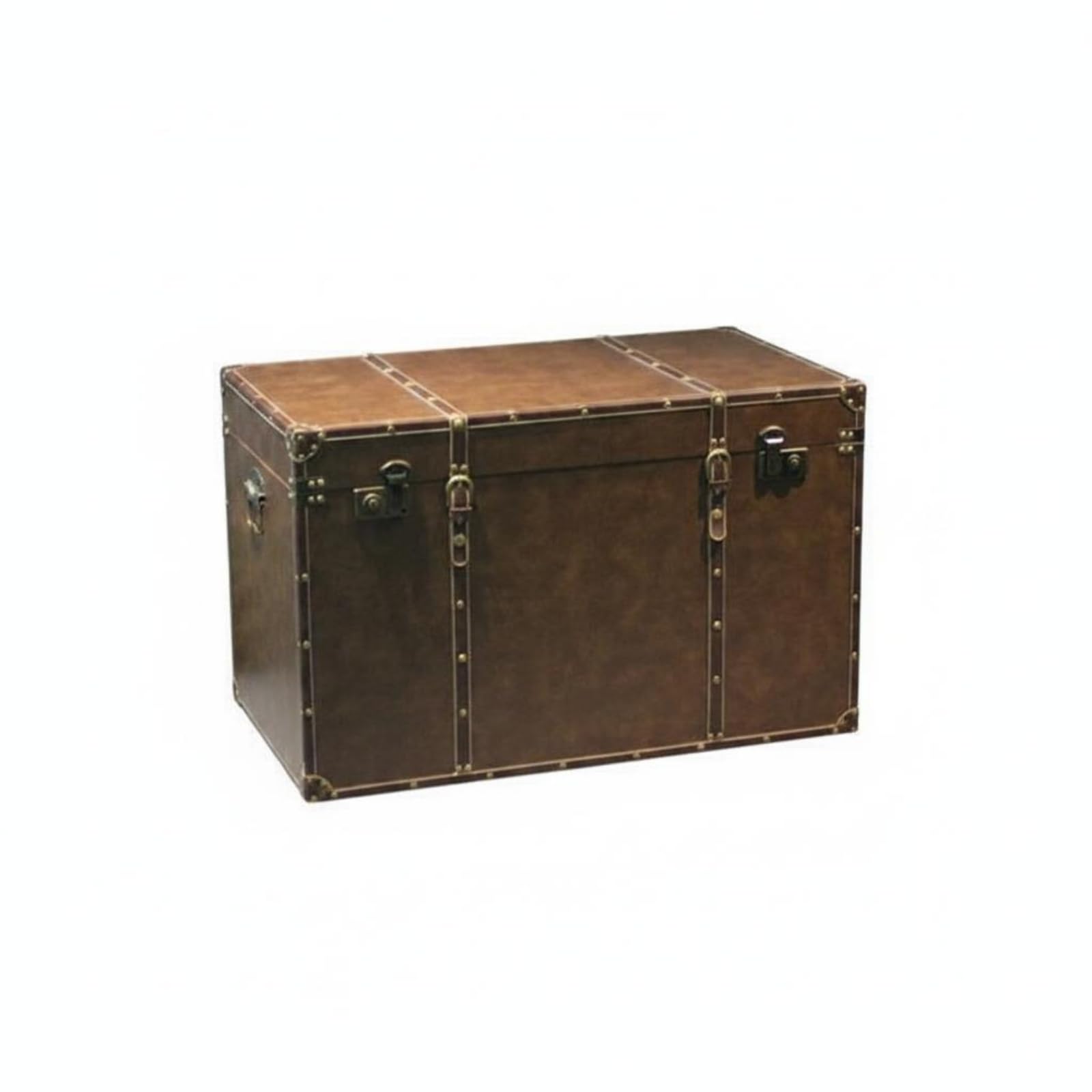 Lockable Clasp Vintage Suitcase Trunk Leather-Like Finish Vintage Storage Trunk Metal Corner Trim, Oil Wax Brown, 33-24-21cm-image-22