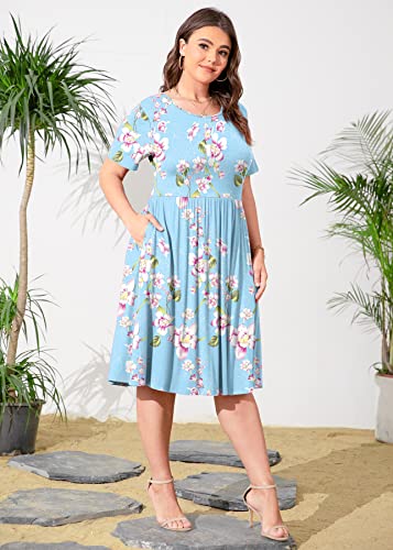 Image of POSESHE Womens Plus Size Summer Dress 2026 Casual Short Sleeve Empire Waist Loose Fit Swing T-Shirt Dress with Pockets