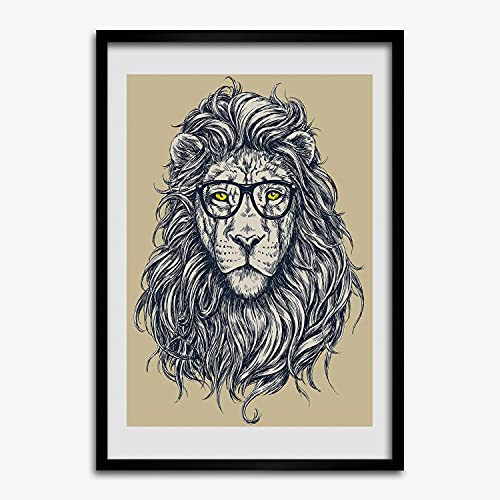 Affiche lion hipster avec cadre en bois moderne Tulup 50x70 cm