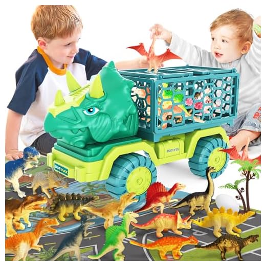 HONGID Dinosaur Truck Toys for Kids 3-5, Triceratops Car Toy with 15 Dino Figures,Large Activity Play Mat, Dinosaur Eggs, Dinosaur Play Set for Boys and Girls,Easter Gifts,Christmas Xmax