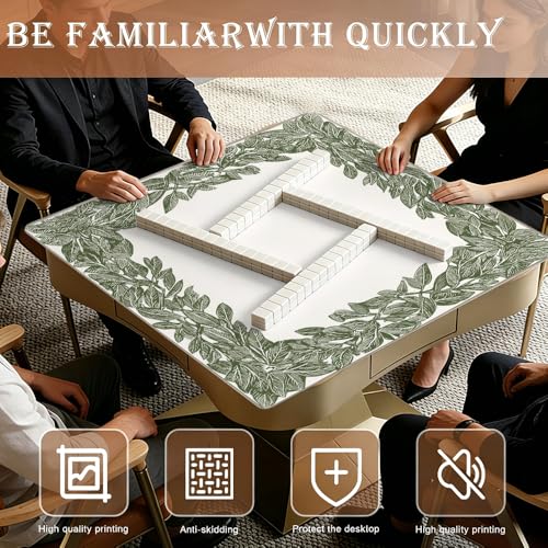 Tapete de Mahjong Minimalista 33x33 pulgadas Blanco y Verde miniatura 2