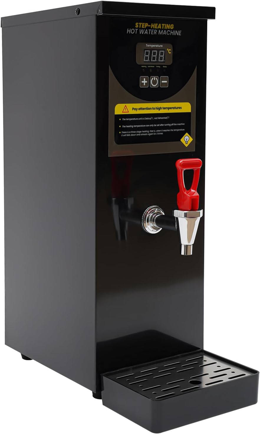 Step-Heating Commercial Hot Water Dispenser, 304 Stainless Steel Water Boiler Machine, 35L/H Electric Hot Water Boiler and Warmer, for Tea Boba Tea Milk Tea Restaurant Hotel (Black)
