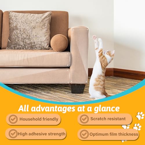 Kratzschutz Sofa Katze, 30cm x 6m Kratzfolie Katzen Selbstklebend, Anti Kratz Folie für Katzen und Hunde, Kratzschutzfolie Transparent für Möbel Couch Sofa Wand Tür Schutz