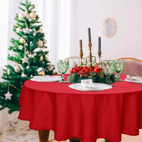 DWCN Christmas Decorative Round Tablecloth Red Table Cloth Wipe Clean Tablecloth Wipeable Tablecloths Round Table Cloth Waterproof Table Cloth Round 120cm Diameter
