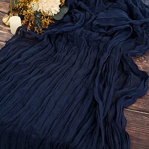 YMHPRIDE Lot de 2 Chemins de Table en étamine en Bleu marine royal, 90 x 300cm en Tissu de Gaze Rustique, décoration de Table de Mariage Nappe pour fête de Mariage...
