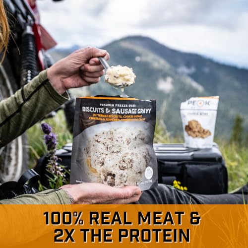 Peak-Refuel-Biscuits-and-Gravy-Premium-Freeze-Dried-Camping-Food-Backpacking-Hiking-MRE-Meals-Just-Add-Water-100-Real-Meat-34g-of-Protein-2-Serving-Pouch-2-Serving-Pouch