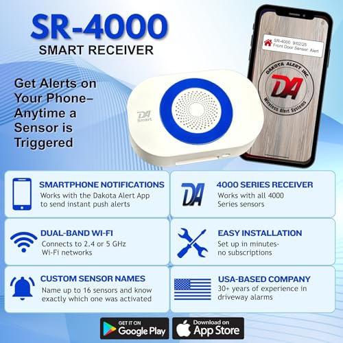 Image of Dakota Alert Smart Rubber Hose 4000 Driveway Alarm - Wireless Vehicle Detection Sensor with SR-4000 Wi-Fi Receiver, Smartphone Alerts, 1-Mile Range