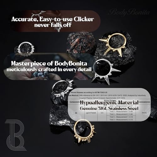 BodyBonita Spike 16G Septum Rings - 316L Stainless Steel Nose Rings Hoops for Women Men Helix Piercing Jewelry Tragus Daith Conch Cartilage Hoop Earring 14K Gold Plated/Silver 8 mm/10 mm4