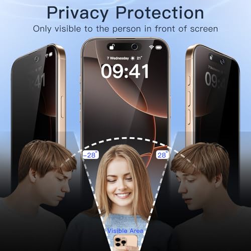 Image of JETech Privacy Full Coverage Screen Protector for iPhone 16 Pro Max 6.9-Inch, Black Edge Anti-Spy Tempered Glass Film with Easy Installation Tool, Case-Friendly, 2-Pack