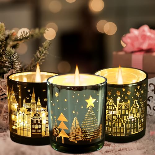 Weihnachtsdeko Innen Tischdeko 3 Stück Weihnachten LED Windlicht Glas...