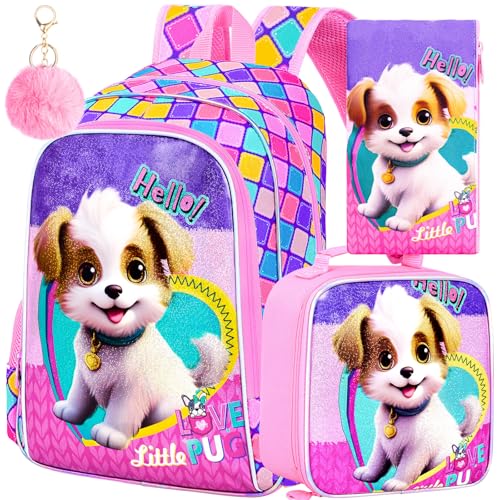 Image of CCJPX 3PCS Kids Backpack for Girls, 16 inchDog School Bookbag Set, Cute Water Resistant Elementary School Bag for Preschool Kindergarten Toddler