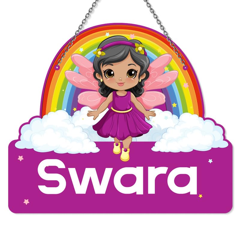 Gifteeng Personalized Name Sign, Wood, Personalized Gift for Kids on Birthday | Return Gift | Kids Room Decor | Name Plate with Hanging Chain (Fairy Cloud)-image-32
