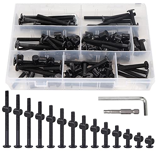 Baby Bed Crib Screws Hardware Replacement Kit, 114pcs M6x15/20/25/30/35/40/45/ 50/55/ 60/65/ 70/75/ 80mm Hex Drive Socket Cap Screws Barrel Nuts Assortment Kit for Beds Chairs Furniture