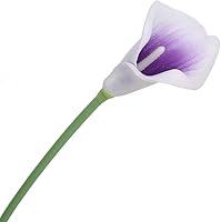 Vista 6 de Veryhome 20 flores artificiales realistas de lirio morado para bricolaje, ramo de boda, centros de mesa, decoración del hogar (morado y blanco)