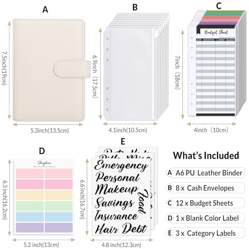 Image of SKYDUE Budget Binder with 8pcs Zipper Envelopes, Money Organizer for Cash with 12pcs Expense Budget Sheets & 24 Blak Sticky Labels, Budget Book with Cash Envelopes (Creamy Oatmeal)