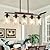 Kitchen Island Lighting, 5-Light Dining Room Light Fixtures Over Table Black Farmhouse Chandeliers for Dining Room, Ceiling Pendant Light Fixtures with Clear Glass Shade and Wood