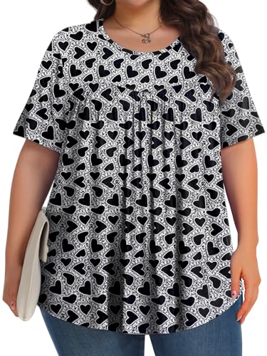 Image of Tencede Womens Plus Size Tops Tunic Short Sleeve Crew Neck Shirts Casual Soft Blouse 1X-5X