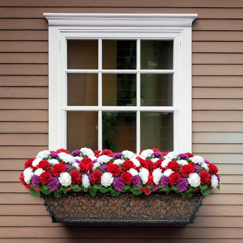 SupBri Artificial Flowers for Outdoor, UV Resistant Fake Flowers & Plants, Silk Faux Carnation Fowers for Outdoor Planters Home Garden Office Patio Front Spring Decorations (Red,White,Purple) - image 7