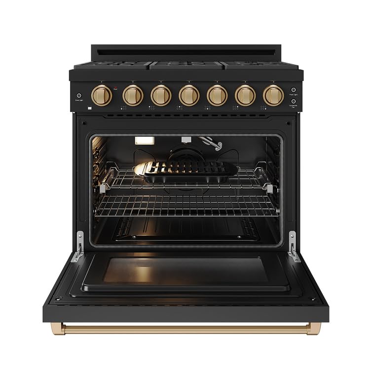 Image of Gordon Ramsay by THOR Kitchen 36-Inch Professional LP Range with Precision Knob Control in Black and Bronze