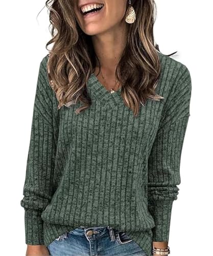 GRMLRPT Oberteile Damen Langarm Pullover Casual V-Ausschnitt Langarmshirt...