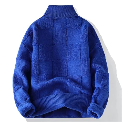Men Plaid High Neck Pullovers Sweater Long Sleeve Thick Warm Wool Knit Jumper Top2