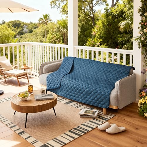 Image of gogobunny 3X Stronger Waterproof Pet Blanket, Scratch Proof Furniture Protector for Dogs Cats, Reversible Cover 52x82 Inch, Dark Blue