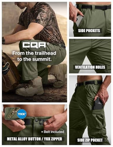 Image of CQR Men's Convertible Cargo Tactical Pants, Water Resistant Outdoor Hiking Pants, Zip Off Lightweight Stretch Work Pants