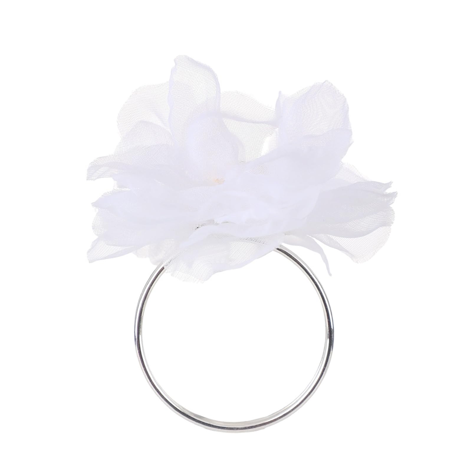 Napkin Rings, Organza Flower Napkin Ring, Rustic Farmhouse Boho Napkins Rings for Table Setting Serviette Ring Holder, Dining Table Decoration White