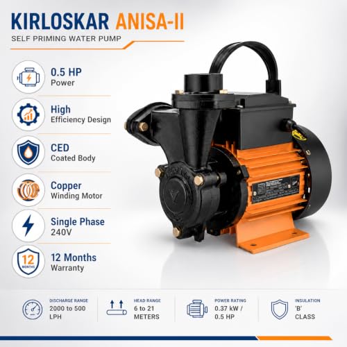 Image of Kirloskar 0.5 Hp Anisa Self Priming Water Pump |water pump 0.5hp| Pure Copper Winding | 1 year warranty