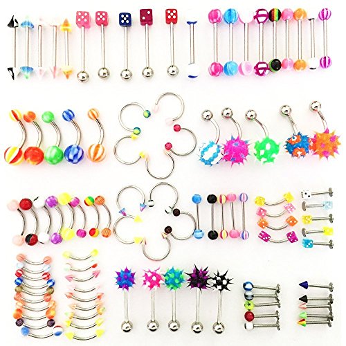 SHINEstlye Lot 110 PCS Body Jewelry Piercing Eyebrow Navel Belly Tongue Lip Bar Ring 22 Styles