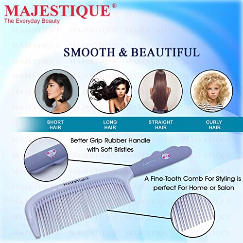 Image of Majestique Rubber Grip Handle Comb | Anti-Static Wide Tooth Comb for Detangling & Styling | Comfortable Wooden Hair Comb for Curly, Thick & Frizzy Hair - For Men & Women