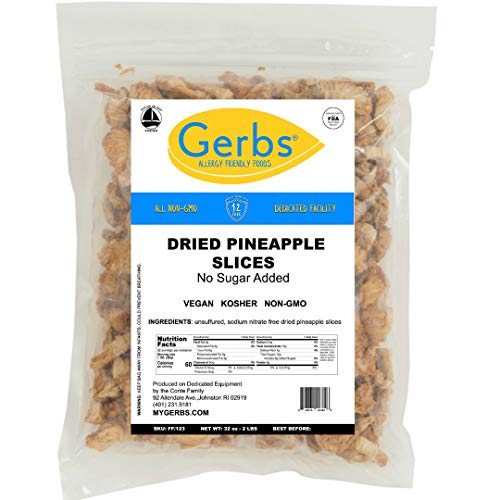 Gerbs Dried Pineapple Unsweetened 2 Lbs. | Freshly Dehydrated Resealable Bulk Bag | Top Food Allergy Free | Sulfur Dioxide Free |Effective In Acne Flairs & Bone Health | Gluten & Peanut Free #TOP1