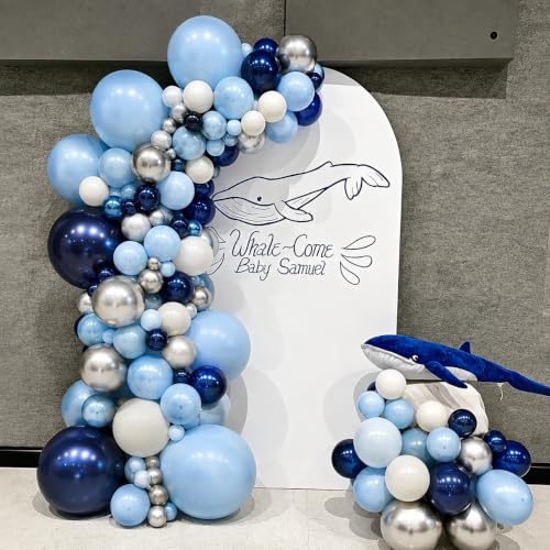 Image of Navy Blue Silver White Balloons Arch Kit 129 Pcs