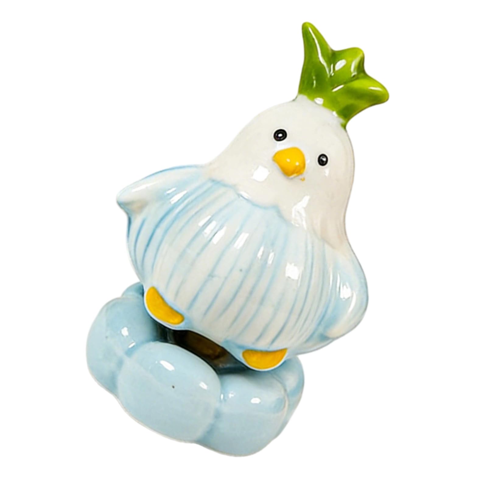 Home Decor Bird Figurine in Ceramic, Glazed Garlic Tabletop Ornament with Rotating Base for Shelf or Desk Tabletop Bird Decor Figurine