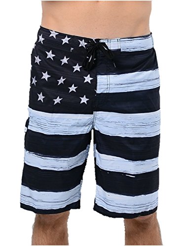 Mens USA Flag Microfiber Hybrid Board Shorts Black S