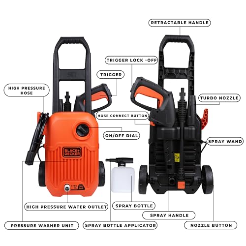 Image of Black + Decker Bepw1750-In 1500W 1740 Psi 120 Bar Pressure Washer for Car Wash and Home Use (Red & Black)