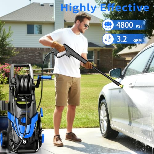 Image of 2026Upgraded Pressure Washer 4800PSI w /4 Quick Connect Nozzles, Inlet Hose & Filter&500ML Soap Tank, High Cleaning Machine for Cars /Fences /Driveways /Patios /Home Cleaning,Blue
