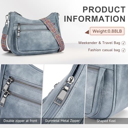 Image of KITEVIUN Crossbody Bags for Women Leather Purse Trendy Multi Pocket Shoulder Handbags with Adjustable Guitar Strap
