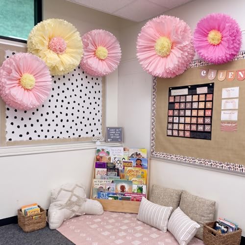 Image of Chunful 5 Pcs 30'' 24'' Pink Giant Tissue Paper Flowers for Wall Boho Large Hanging Tissue Crepe Flowers Paper Pom Poms Decor for Wedding Bridal Shower Baby Shower Tea Party Nursery Birthday Decor