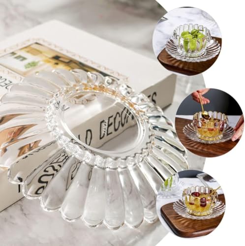 Image of Glassbunny Flower Glass Serving Bowl And Plate Set Glass Dessert Bowls Prep Bowls Salad Bowls Ice Bowl Fruit Snack Serving Dishes with Dish for Kitchen Prep Dessert Dips Candy Nut (1 Bowl and 1 Plate)