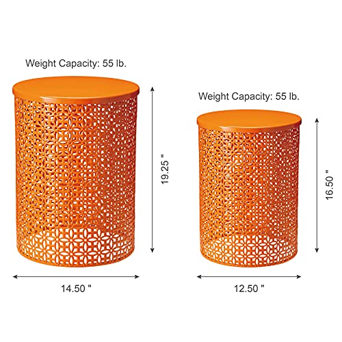 Glitzhome Nesting Side Table Set Of 2 Decorative Garden Stools For Indoor Outdoor Heavy Duty Metal Frame Side Table Modern End Table, Glossy Orange #TOP1