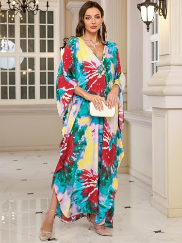 Image of KEYLORTING Plus Size Kaftan Dress Women, African Moo Moo Print Caftan, Batwing Dress, Beach Cover Up for Party and Loungewear
