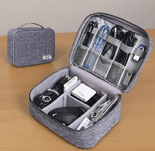 Electronics Organizer, Waterproof Portable Digital Storage Bag, Travel Cable Organizer Case-Grey